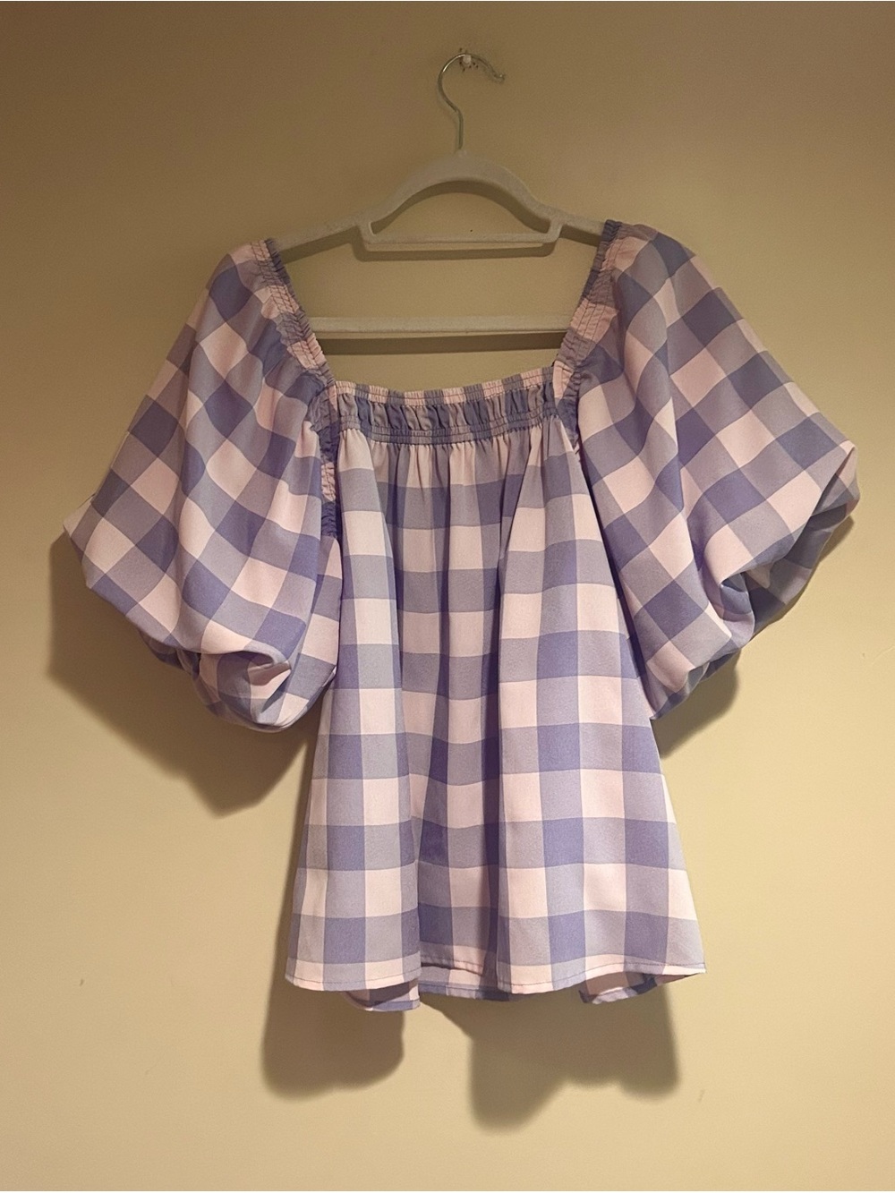 Entro Pink and Purple Plaid Puff Sleeve Top Sz Med